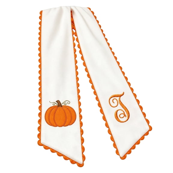 Halloween Fall Pumpkin Wreath Sash, Orange Bow Embroidered Monogram Wreath Sashes With Scalloped , Farmhouse Decor for Front Door Boxwood Wreath, Halloween Wreath Ribbon Home Decor T