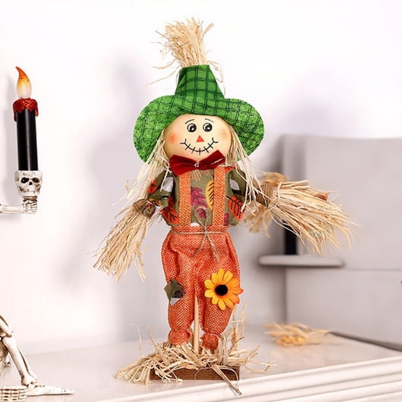 Halloween Fall Scarecrow Standing Decoration Rustic Handmade Straw Scarecrow with Sunflower for Home Porch Mantel Halloween Thanksgiving Fall Festival Decor