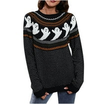 Halloween Fall Sweaters for Women 2022 Ugly Cute Ghost Long Sleeve Knit Crewneck Sweater Winter Pullover Sweaters