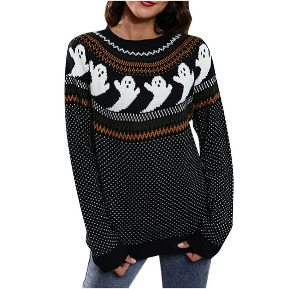Halloween Fall Sweaters for Women 2022 Ugly Cute Ghost Long Sleeve Knit Crewneck Sweater Winter Pullover Sweaters