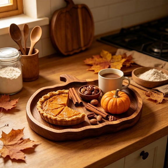Halloween Fall Tray: Wood Pumpkin Shaped Serving Plates Candy Dessert Storage Tray for Thanksgiving Christmas Home Party Supplies, 9" * 7.6"