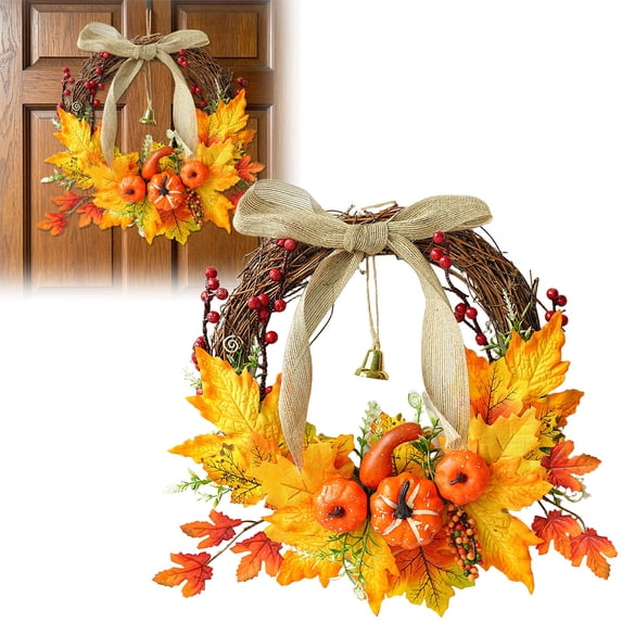 Halloween Fall Wreaths for Front Door - Maple Leaves Pumpkins - Fall Wreaths Artificial Wreath Decorations for Indoor Outdoor Thanksgiving Halloween Fall Decorations for Home