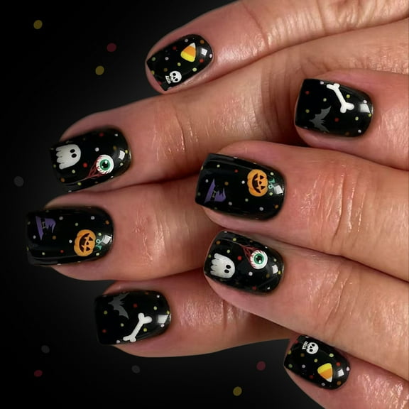Halloween False Nails Skeleton Skull Theme 24PCS Glittering Festival Fingernail Art Friendly For Party Costume