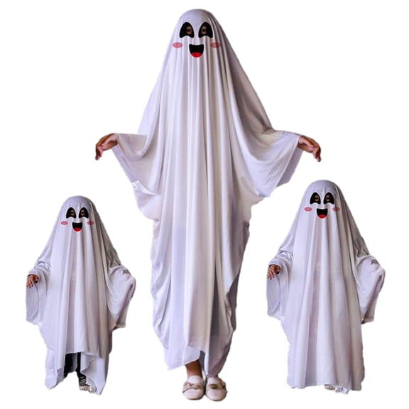 Halloween Family Matching Outfits Ghost Costume for Kids Boys Girls Ghost Costumes Tattered Gown Cosplay Supplies Trick or Treat Cospay Costumes(Smile Face,M)