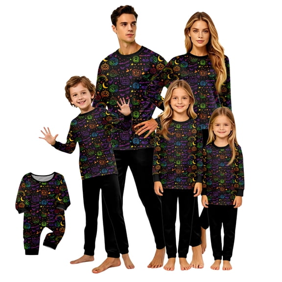 Halloween Family Matching Pajamas Set, Fall Sleepwear, Ghost & Pumpkin Printed Holiday Sleepwear, Soft Loungewear PJs Outfit