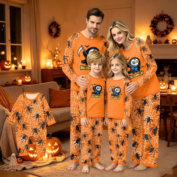 Halloween Family Matching Pajamas Sets, Halloween Fall Holiday PJS Loungewear, Halloween Soft Relaxing Matching Pjs Set Indoor for Spooky Halloween Seasonal Casual Daily Rest Home