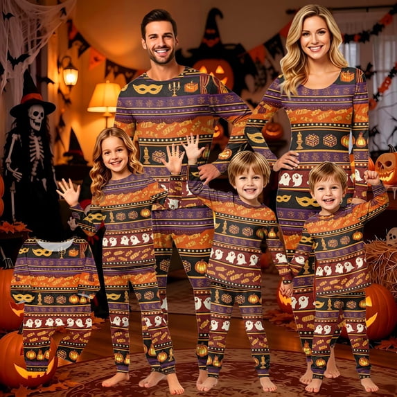 Halloween Family Matching Pajamas Sets, Halloween Fall Holiday PJS Loungewear, Halloween Soft Relaxing Matching Pjs Set Indoor for Spooky Halloween Seasonal Casual Daily Rest Home