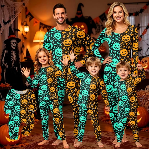 Halloween Family Matching Pajamas Sets, Halloween Family Daily Leisure Loungewear, Pumpkin Holiday PJS Sleepwear, Seasonal Halloween Party Family for Home Relaxation Casual Wear Indoor