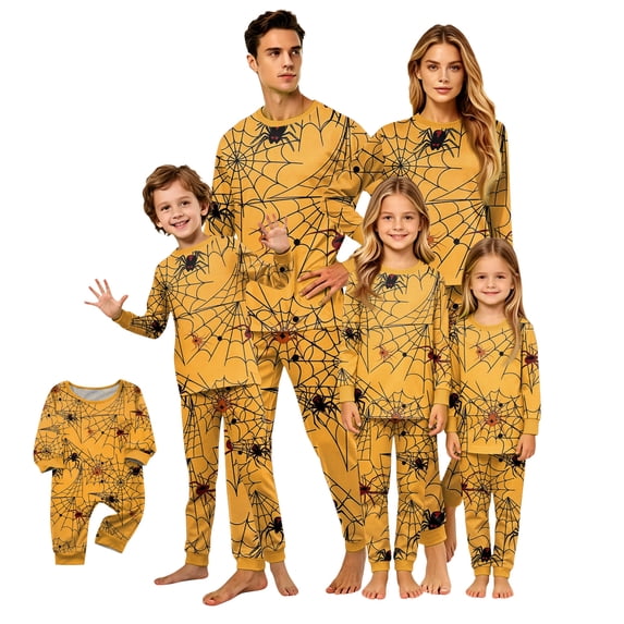 Halloween Family Matching Pajamas Sets, Halloween Family Loungewear, SpiderWeb Printed Holiday PJS, Halloween Family for Home Relaxation Casual Wear, Party Home Wear Sleepwear for Family
