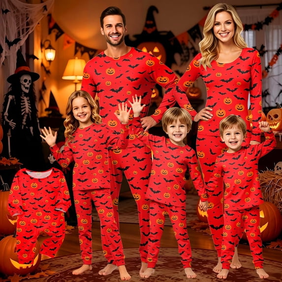 Halloween Family Matching Pajamas Sets, Halloween Ghost Family Loungewear Indoor, Holiday Spooky PJS Sleepwear, Home Relaxing Casual Daily Family Wear for Seasonal Halloween Party