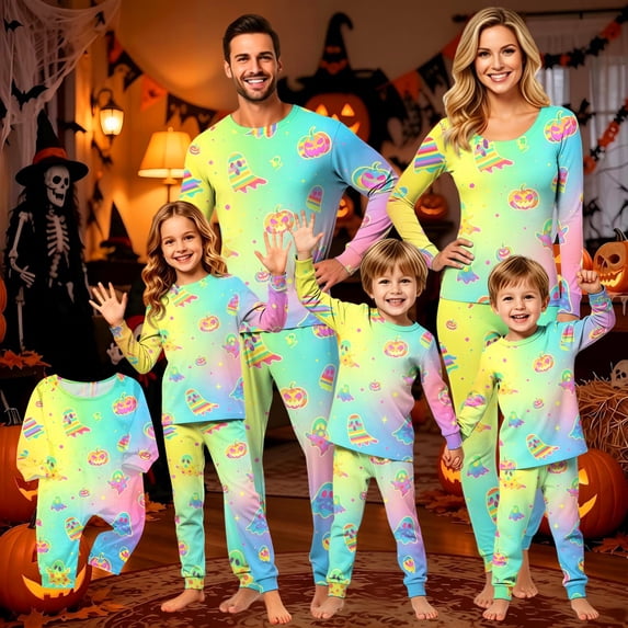 Halloween Family Matching Pajamas Sets, Halloween Ghost Family Loungewear Indoor, Holiday Spooky PJS Sleepwear, Home Relaxing Casual Daily Family Wear for Seasonal Halloween Party