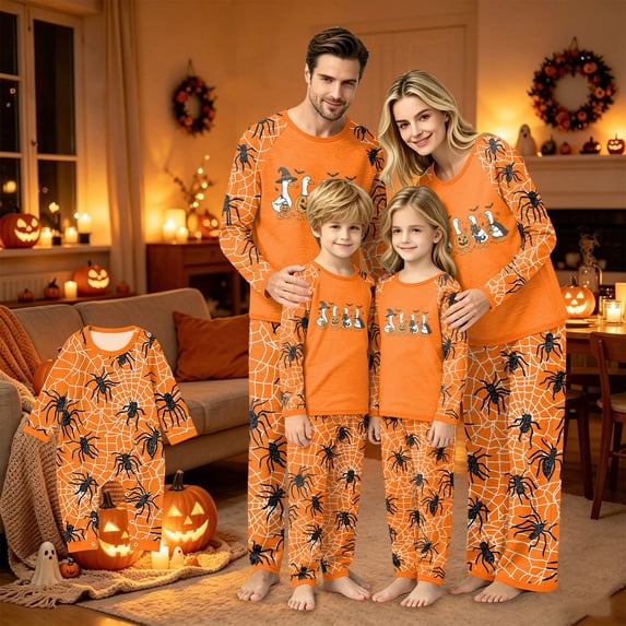 Halloween Family Matching Pajamas Sets, Halloween Ghost Family Loungewear, Spider Printed Holiday PJS Sleepwear, Season Halloween Party Family for Home Relaxation and Casual Wear Indoor