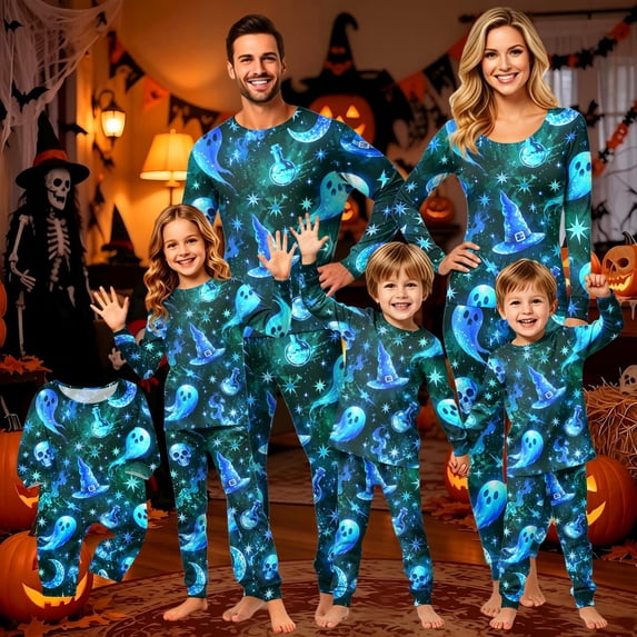 Halloween Family Matching Pajamas Sets, Halloween Ghost Family Loungewear Spooky Sleepwear Indoor, Home Relaxing Casual Daily Wear Pjs for Seasonal Halloween Holiday Party for Family
