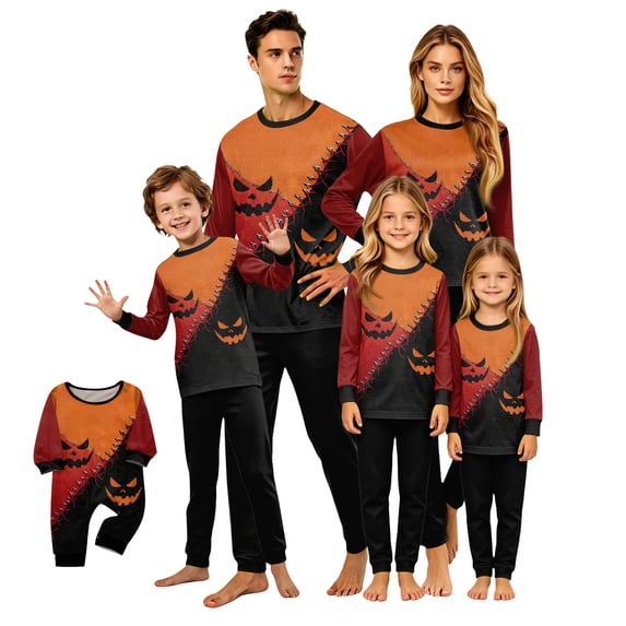 Halloween Family Matching Pajamas Sets, Halloween Pumpkin Family Loungewear for Home Relaxation and Casual Wear Sleepwear, Halloween Soft Home Relaxing Night Clothes Matching Pjs Set