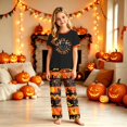 thumbnail image 1 of Halloween Family Matching Pajamas Short Sleeve Black Cat Print Top Pumpkin Ghost Pattern Long Pants Family Sleepwear Set, 1 of 6