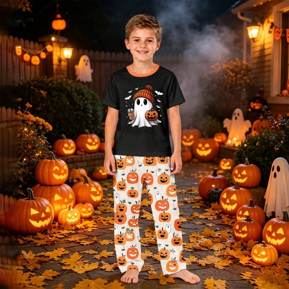 Halloween Family Matching Short-Sleeve Pajamas Ultra-Soft Graphic Print Sleepwear Festive Loungewear Outfits for Parents Fall Season
