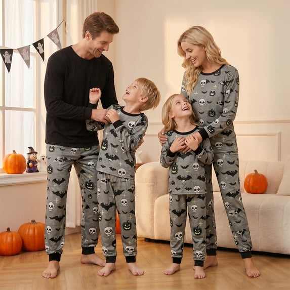 Halloween Family Pajama Set Ghost Pumpkin Pattern Long Sleeve PJs Set Sleepwear