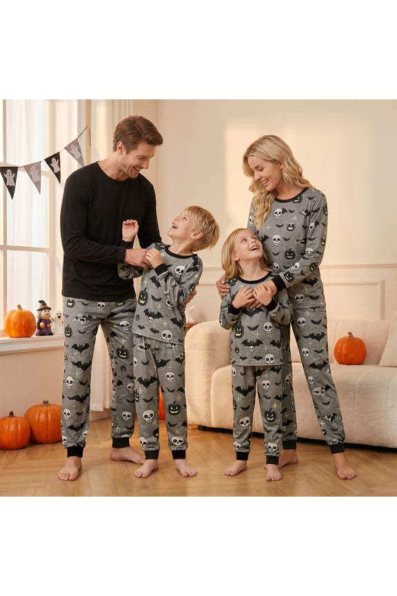 Halloween Family Pajama Set Ghost Pumpkin Pattern Long Sleeve PJs Set Sleepwear