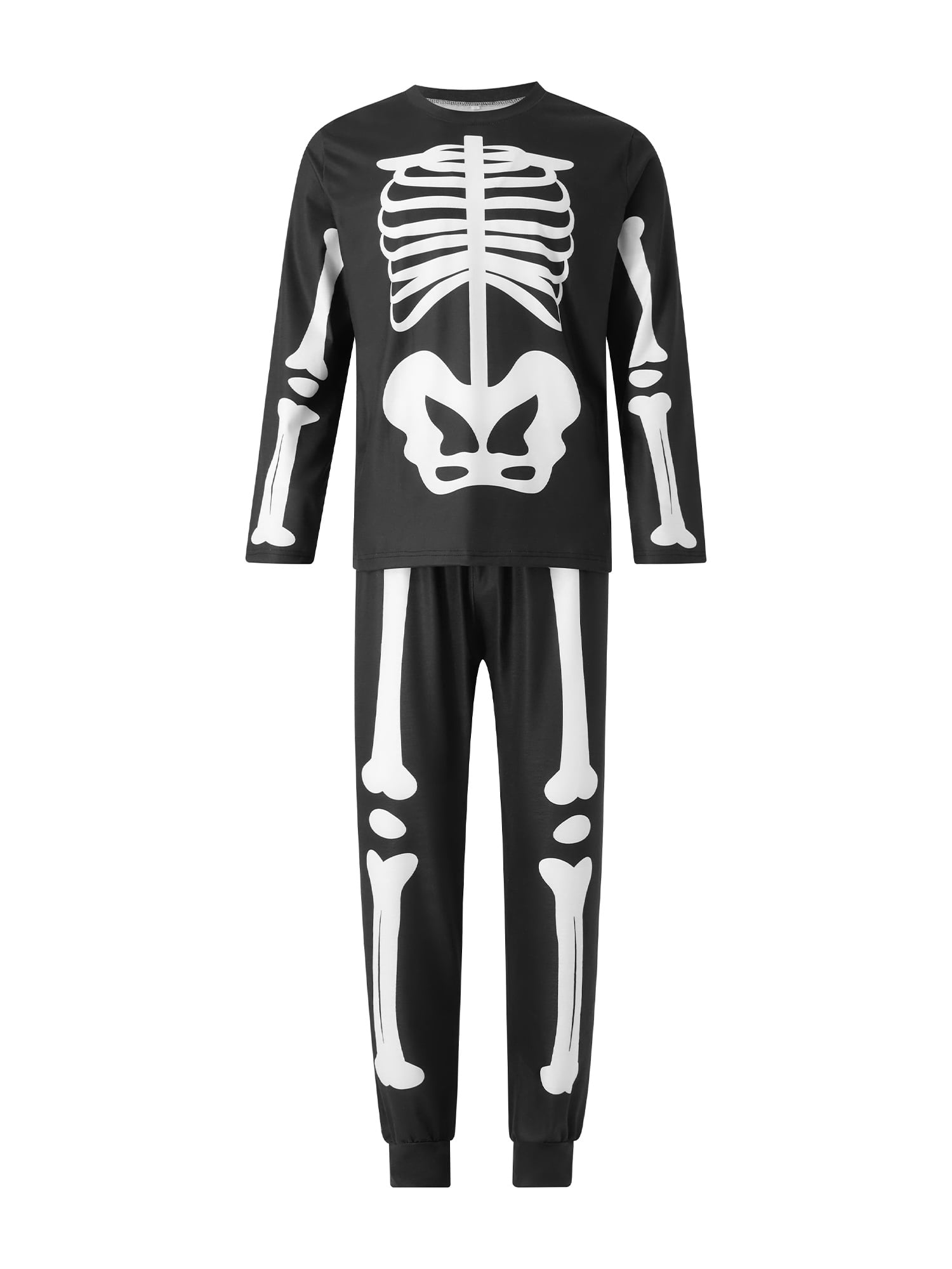Halloween Family Pajamas Adult Kids Skull Skeleton Print Long Sleeve