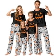 thumbnail image 1 of Halloween Family Pajamas Matching Set - 2 piece Pumpkin Face Short Sleeve Top and Pants Sleepwear,Cartoon Spooky Theme Halloween Pajamas for Family Photos for M Pjs, 1 of 8