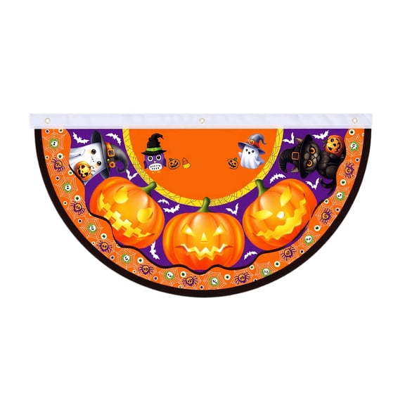 Halloween Fan Banner Spooky Printed Polyester Flag 36 X 19 Inch for Front Porch Yard Outdoor Halloween Party Decor