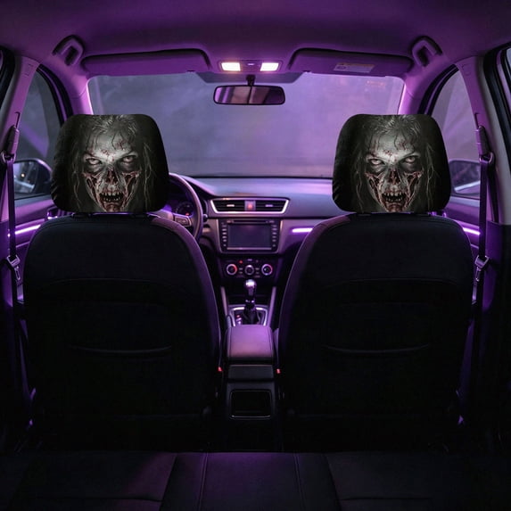 Halloween Fanged Snarling Monster Car Headrest Covers, 2‑Pack Creepy Sharp‑Teeth Beast Face Print Vehicle Seat Head Rest Protector for Car Interior Halloween Decor