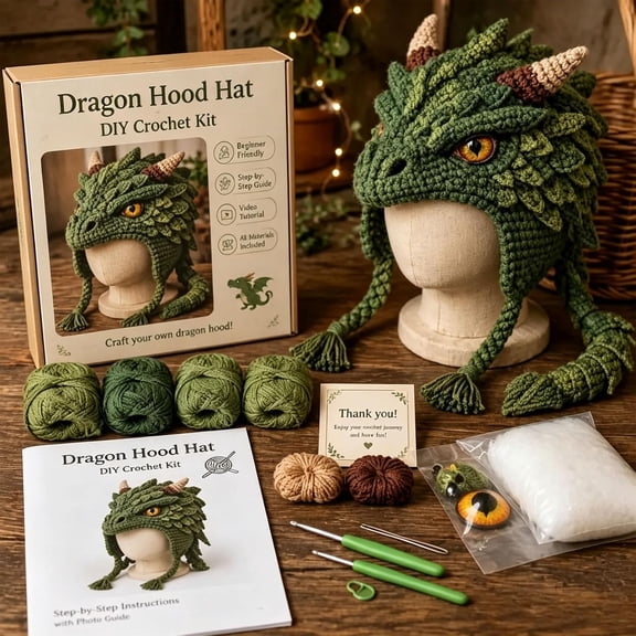 Halloween Fantasy Hood Hat Crochet Kit 22 Monster Designs Ghost Dragon Werewolf Skull, Spooky DIY Craft for Cosplay Costume