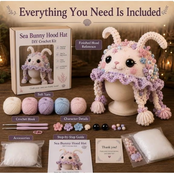 Halloween Fantasy Hood Hat Crochet Kit Creative Gift for Crafters Fantasy Fans, Complete DIY Set with Yarn Tools & Instructions