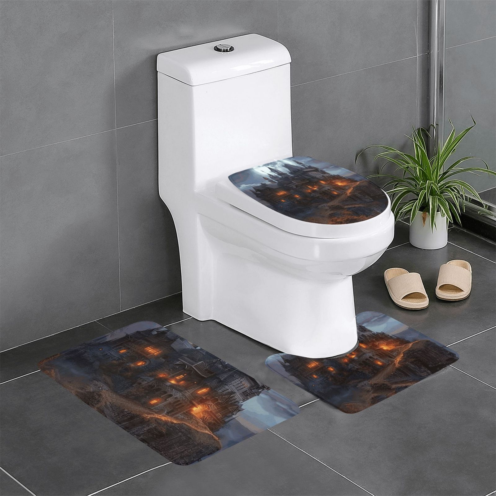 Halloween Fantasy Party Memory Foam bathroom rug, bathroom mat 3 sets