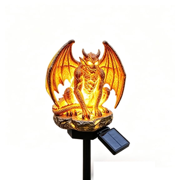 Halloween Fantasy Solar Garden Light, Phoenix and Gargoyle Gothic Statue Lamp, Medieval Outdoor Decor for Patio Yard, Weatherproof Resin Figurine with Solar Illumination, Unique Gift (cc2)