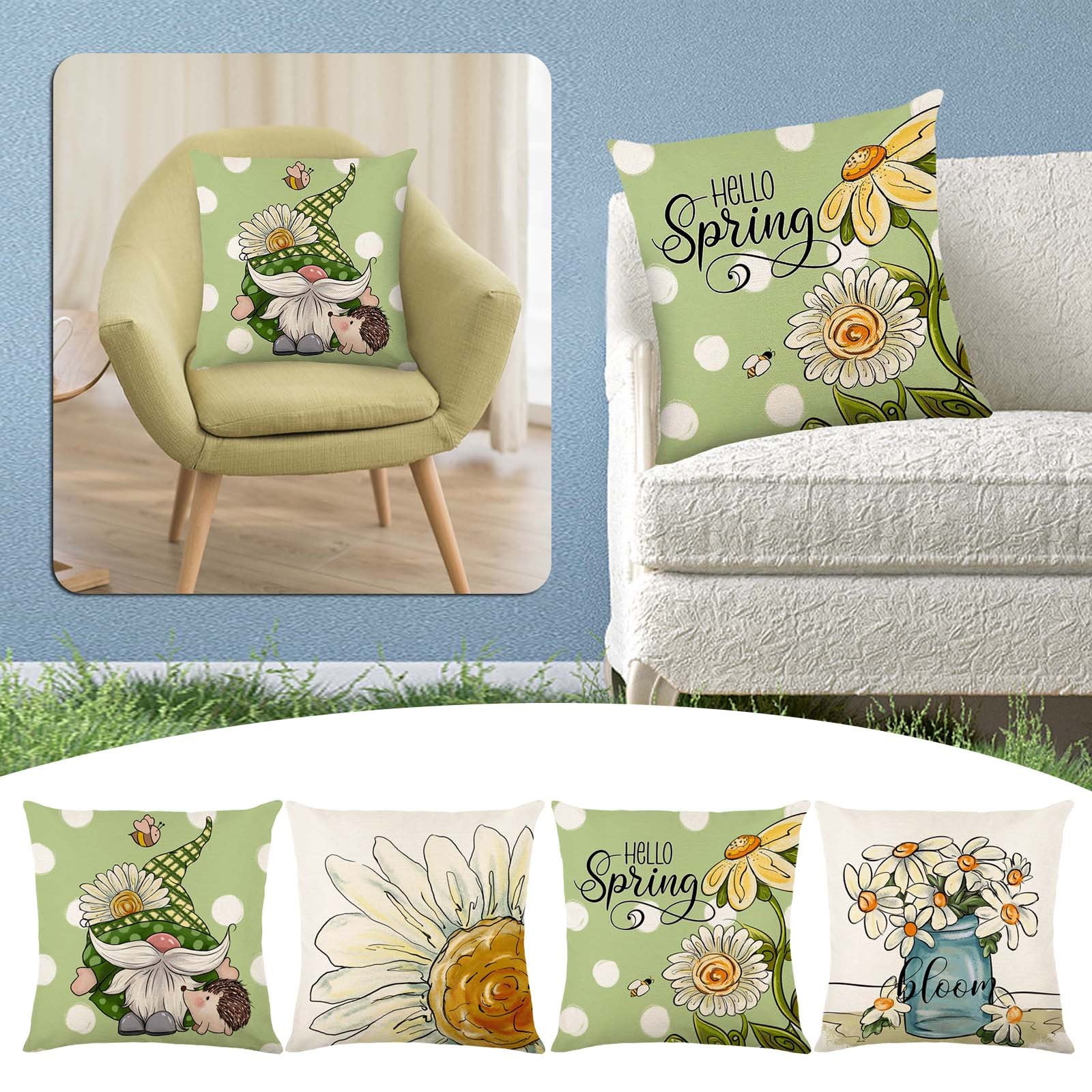 Farmhouse Pillow Covers 18x18 Hello Spring Flower Grey And White