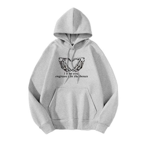 Halloween Fashion Trend Hand Bone Fleece Skull Hooded Sweatshirt Gray top S