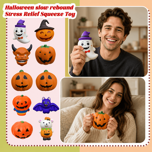 Halloween Favors, Squeeze Party Favors, Halloween Trick Or Treat Toys, Party Favors for Student, 2.5 Inch Small Smiling Pumpkin Slow Rebound Pu Squeeze Toys for Trick Or Treat