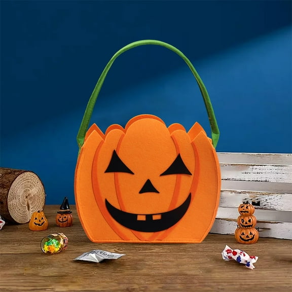 Halloween Felt Candy Bags,Pumpkin Candy Bag Trick or Treat Bags Felt Bags with Handle - Available in Pumpkin, Jack - o'- lantern, and Bat designs, Halloween parties for Kids to Collect Candies