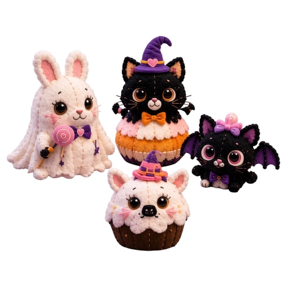 Halloween Felt Plush Kit, Halloween Friends DIY Sewing Kit With Pre-Cut Dly Patchwork Kit | All-In-One Fabric Craft Kit With Fabric and Supplies for Beginners Halloween Decorations