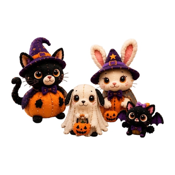 Halloween Felt Sewing Kit for Beginners, Halloween Friends DIY Sewing Kit With Pre-Cut Dly Patchwork Kit | All-In-One Fabric Craft Kit With Fabric and Supplies for Beginners Halloween Decorations