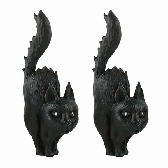 Halloween Figurines Bookshelf Desk Decoration Resin Ghost Cat Statue Halloween Horror Atmosphere Decoration Black