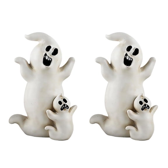 Halloween Figurines Bookshelf Desk Decoration Resin Ghost Cat Statue Halloween Horror Atmosphere Decoration White