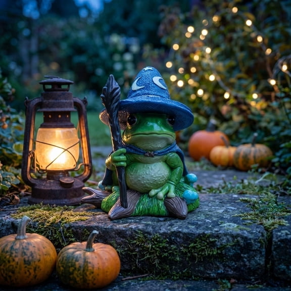 Halloween Figurines Home Decor, Premium Resin Wizard Frog Cartoon Ornament, Halloween Decorations Indoor Shelf Desk, Halloween Decoration Tabletop Gift