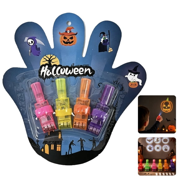 Halloween Finger Projector Lights Mini Pattern Projection Ring for Trick or Treat Events Party Favors Goodie Bag Fillers Fun Novelty Toys for Kids Halloween Costume Accessories,B-4PCS