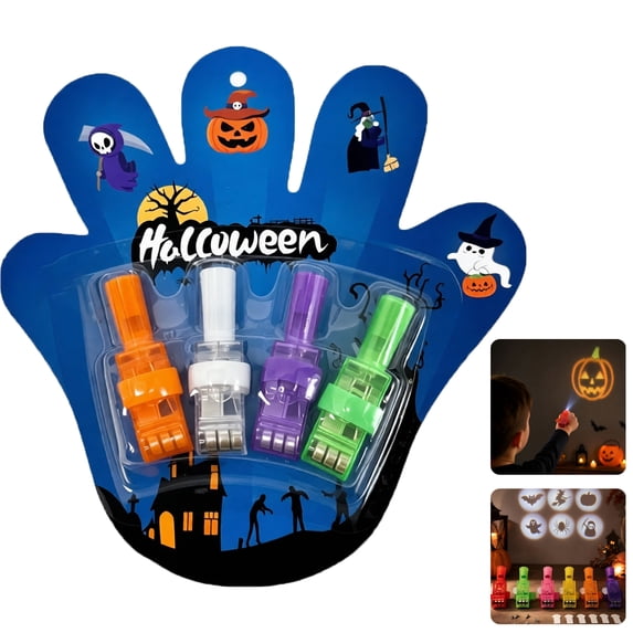 Halloween Finger Projector Lights Mini Pattern Projection Rings for Kids Trick or Treat Glow in Dark Party Favors Goodie Bag Fillers Spooky Fun Costume Accessories for Halloween Events,A-4PCS