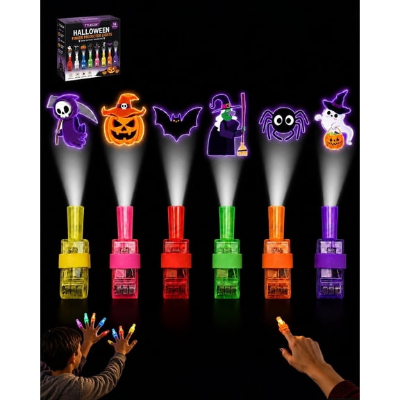 Halloween Finger Projector Lights – Mini Pattern Projector, Magic Thumb Light, Colorful LED Finger Lights for Party Fun, Treat Bags Classroom Rewards Indoor Seasonal Decorations