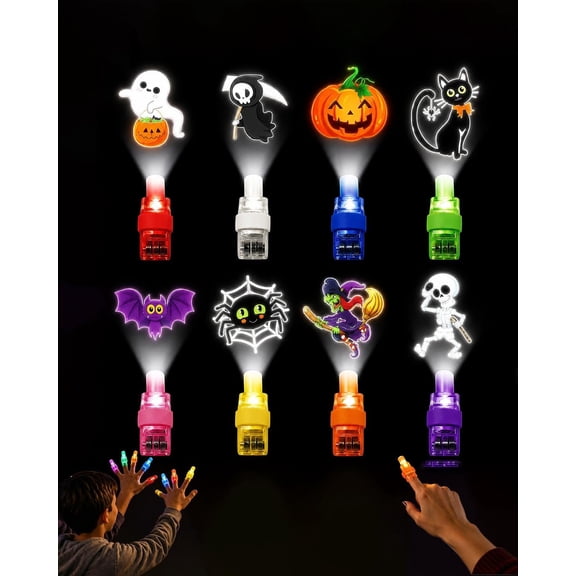 Halloween Finger Projector Lights – Mini Pattern Projector, Magic Thumb Light, Colorful Led Finger Lights For Party Fun, Treat Bags Classroom Rewards Indoor Seasonal Decorations Set
