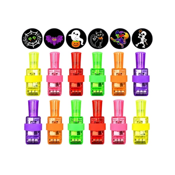 Halloween Finger Projector Lights with Led Projection, 12-Pack, Assorted Colors and Designs, for Kids Party Favors, Toy