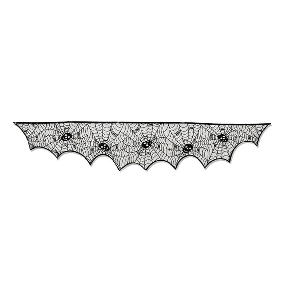 Halloween Fireplace Mantel Scarf, Black Lace Spiderweb Decoration, Scalloped Edged Halloween Decor for Home, Gothic Holiday Focal Point, Creepy-Cute Mantle Cover