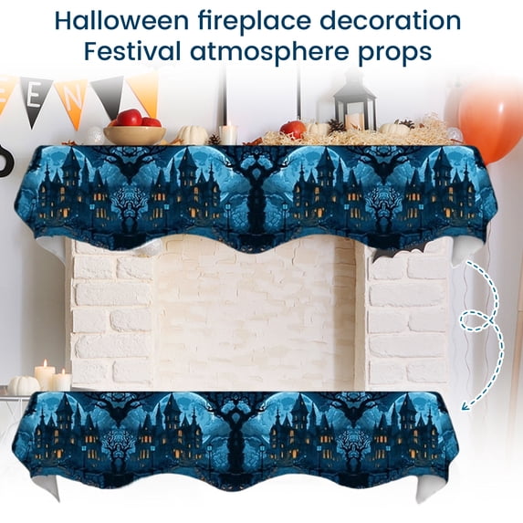 Halloween Fireplace Mantel Scarf, Holiday Table Decoration for Fall Home Mantle, Polyester Runner for Halloween Home Decor Enthusiasts, Blue