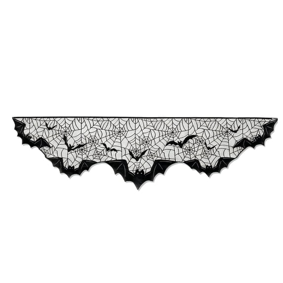 Halloween Fireplace Mantle Scarf,Spider Web and Bat Pattern Irregular Edge for Home Fireplace Mantel Living Room