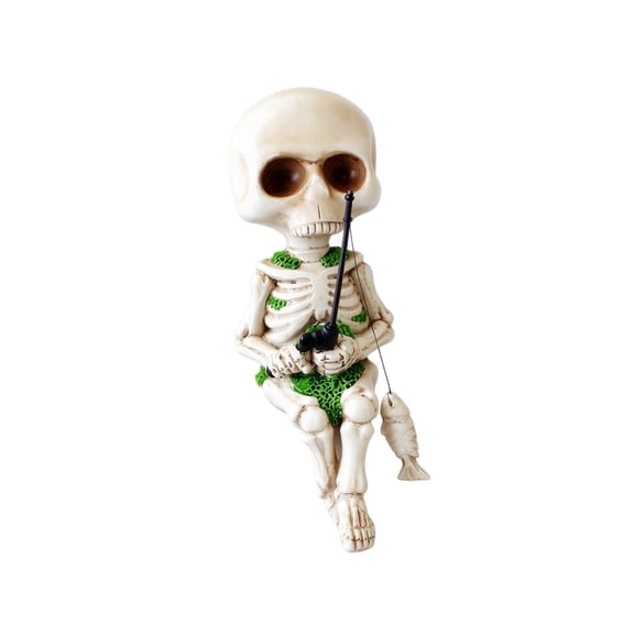Halloween Fishing Skeleton Resin Figurine, Indoor Tabletop Shelf Decoration for Halloween Party Decor