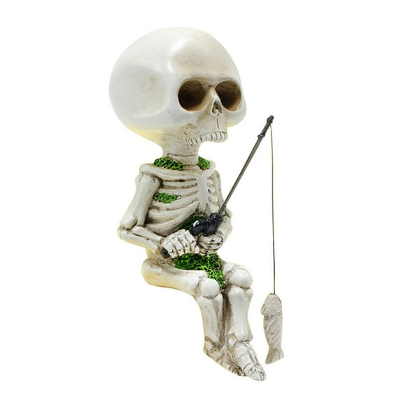 Halloween Fishing Skeleton Resin Sitting Ghost Head Ornament H3Z7 J1E4
