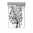 thumbnail image 1 of Halloween Fitted Sheet & Pillow Sham Set, Sketchy Spooky Tree Scary Design Objects and Wicked Witch Broom Abstract, Decorative Printed 3 Piece Bedding Decor Set, Queen, Black White, by Ambesonne, 1 of 2